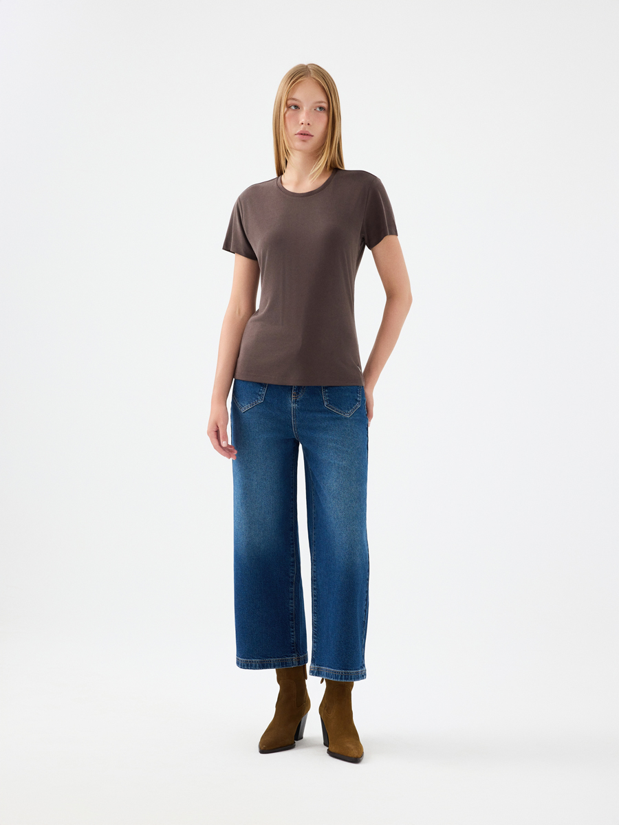 Crop Wide Leg Regular Fit Kadın Pantolon