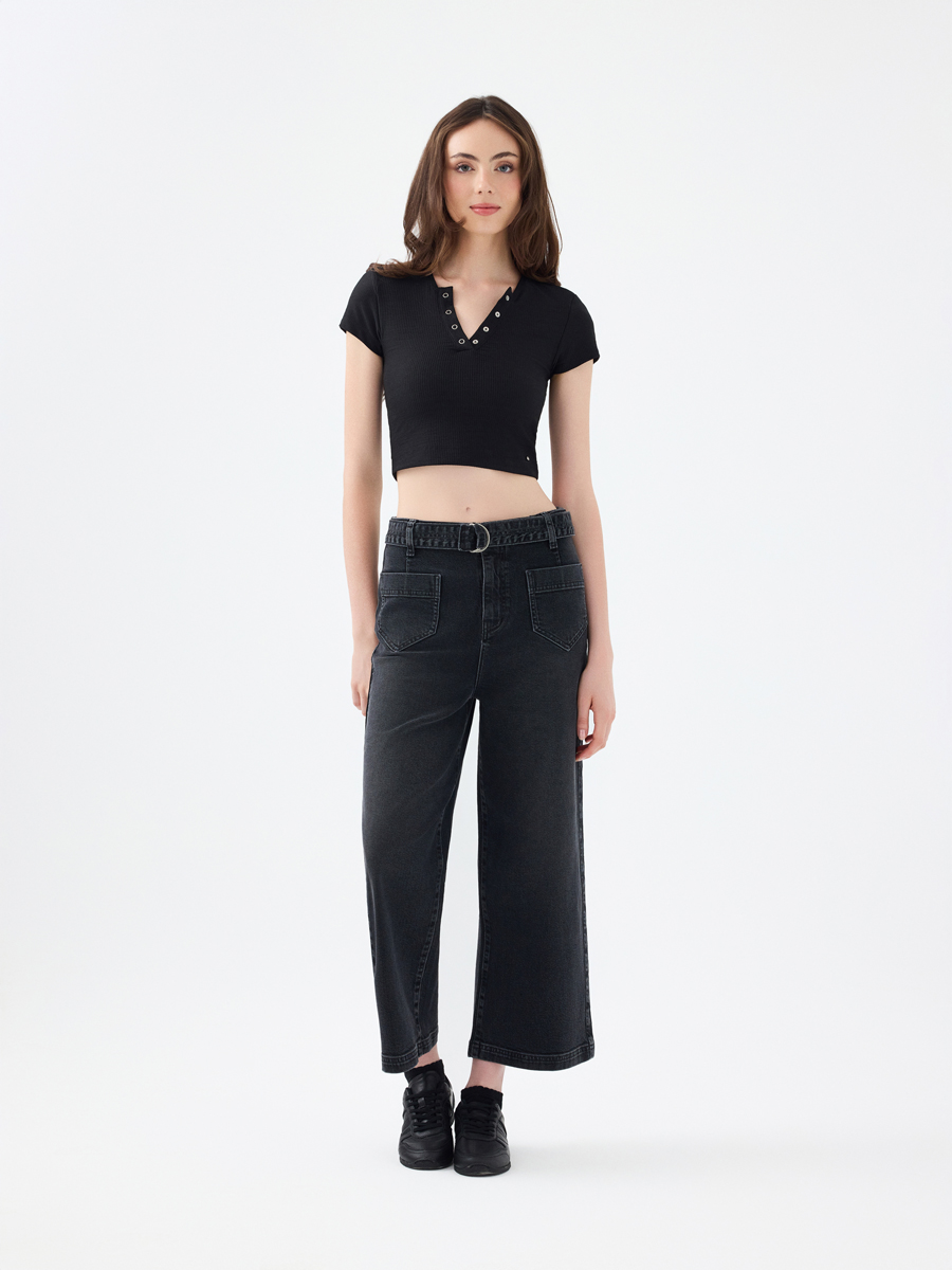 Crop Wide Leg Regular Fit Kadın Pantolon