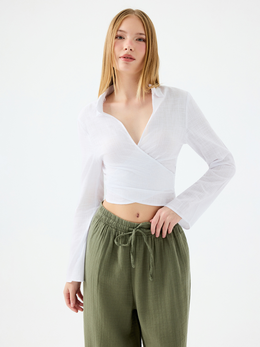 Crop Kadın Gömlek U.kol