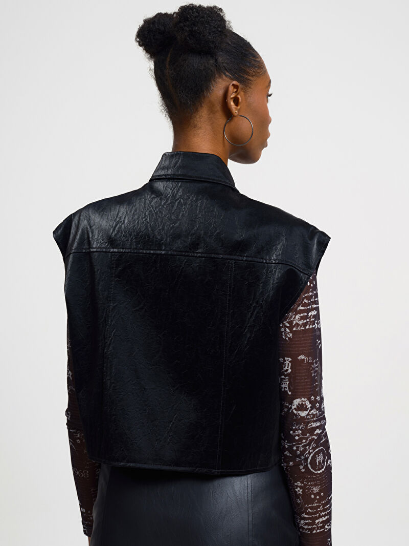 Crop Kadın Yelek Pu