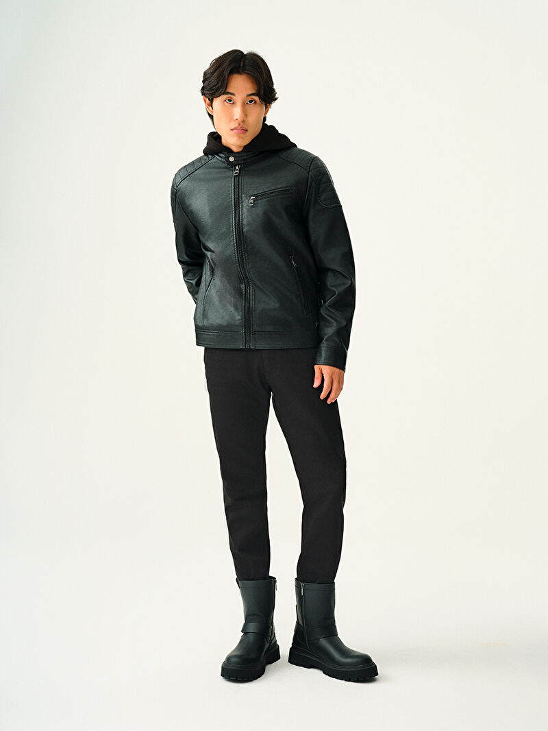 Erkek Siyah Regular Fit Mont Pu