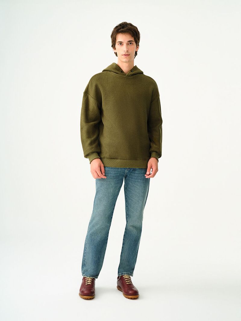 Erkek Yeşil Kapüşonlu Oversize Sweatshirt