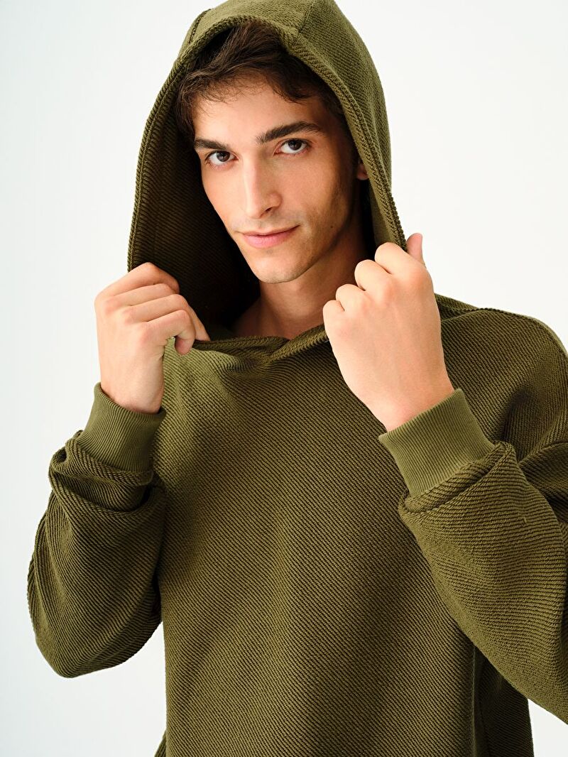 Erkek Yeşil Kapüşonlu Oversize Sweatshirt