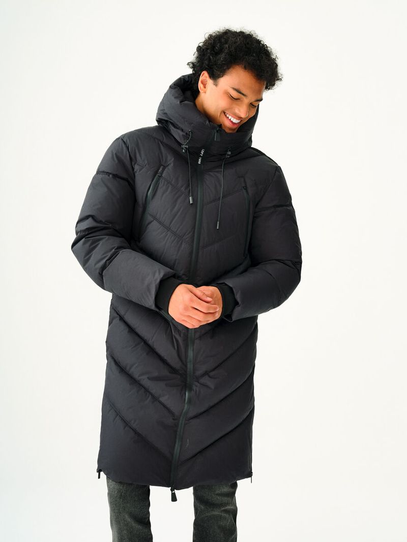 Erkek Siyah Kapüşonlu Regular Fit Kaban