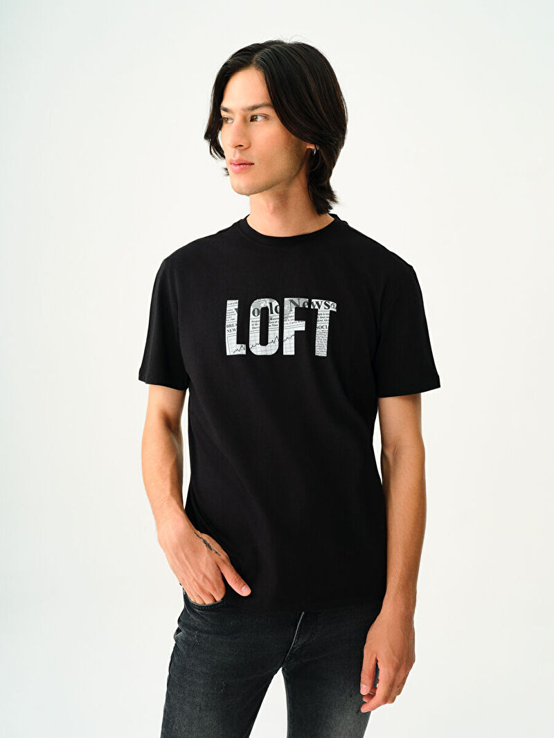 Erkek Siyah Kısa Kol Bisiklet Yaka Regular Fit Tişört