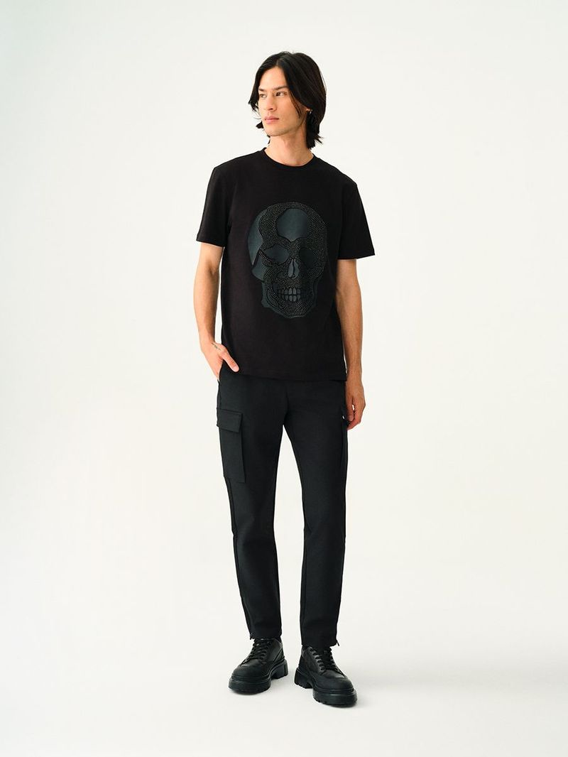 Erkek Siyah Crop Paça Medium Rise Slim Fit Pantolon