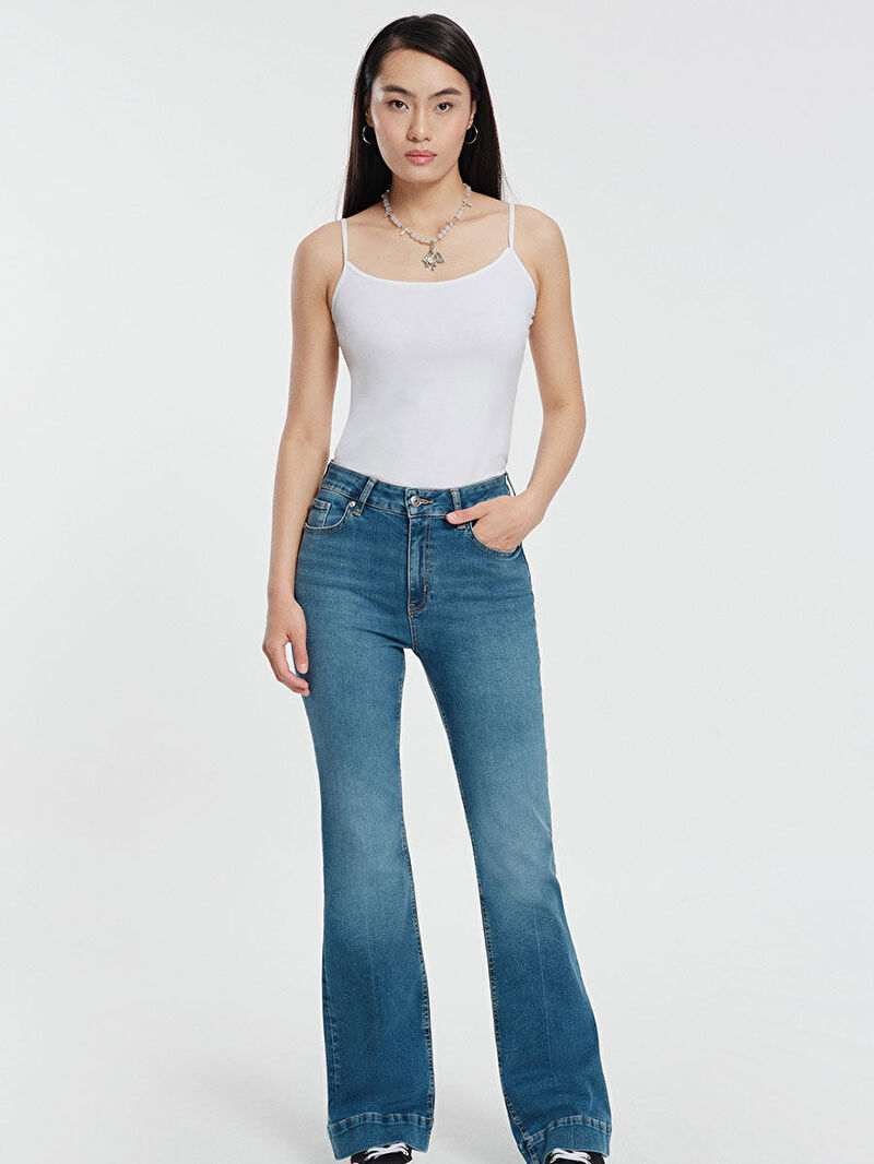 Long Flare Slim Fit Kadın Pantolon