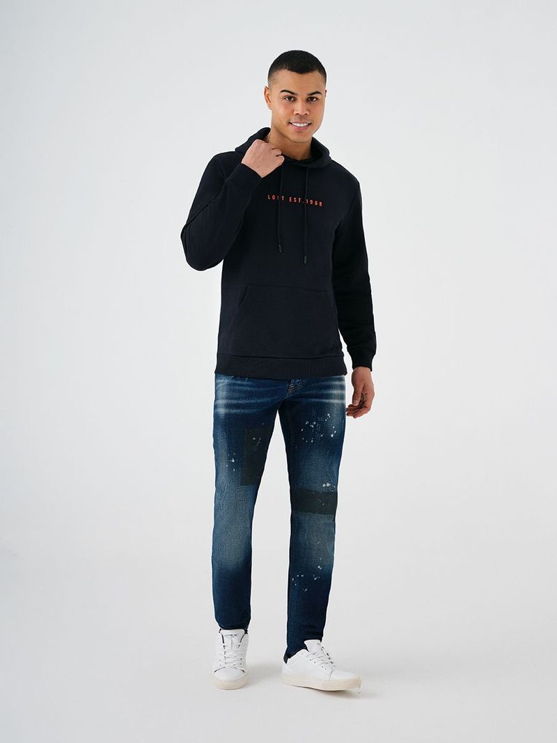Erkek Siyah Kapüşonlu Regular Fit Sweatshirt