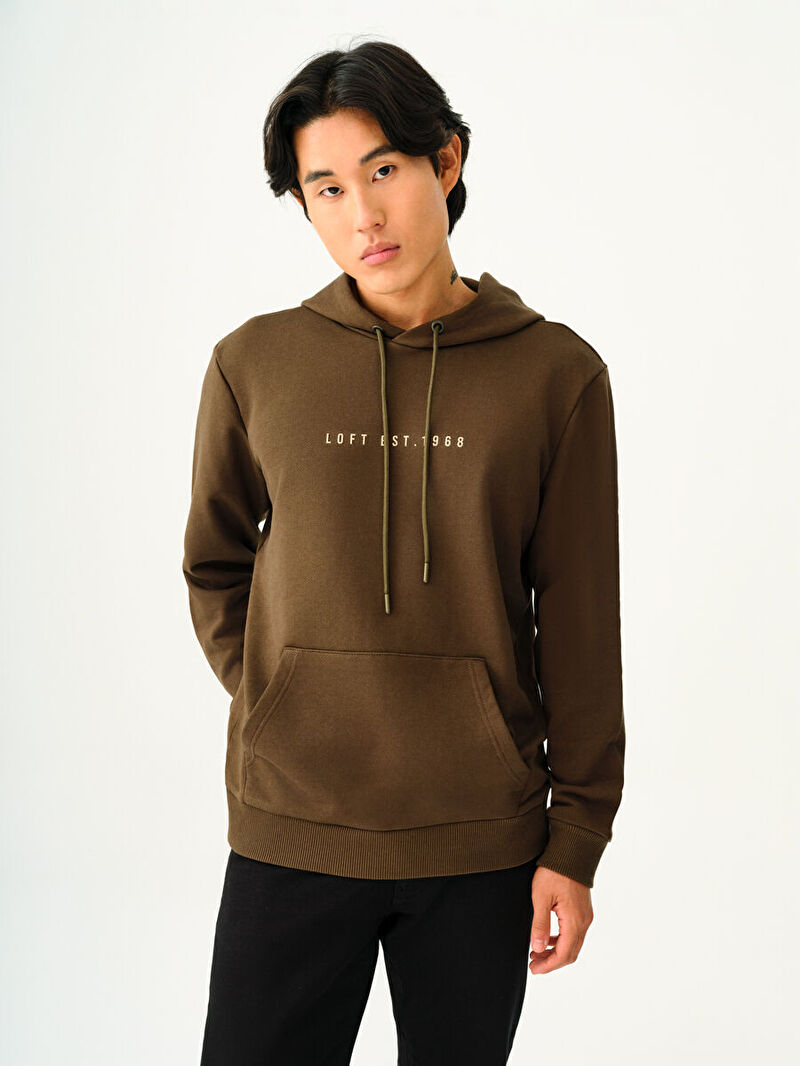 Erkek Yeşil Kapüşonlu Regular Fit Sweatshirt