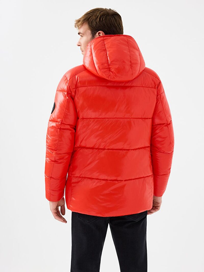 Erkek Turuncu Kapüşonlu Regular Fit Mont