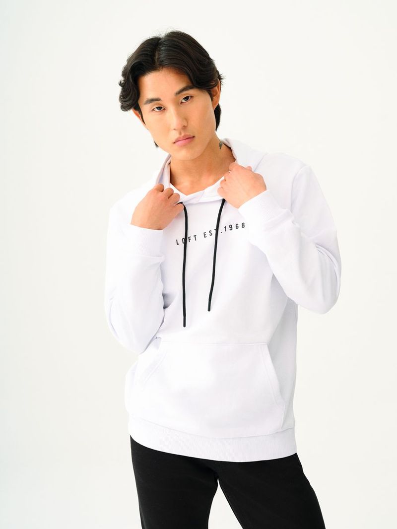 Erkek Beyaz Kapüşonlu Regular Fit Sweatshirt