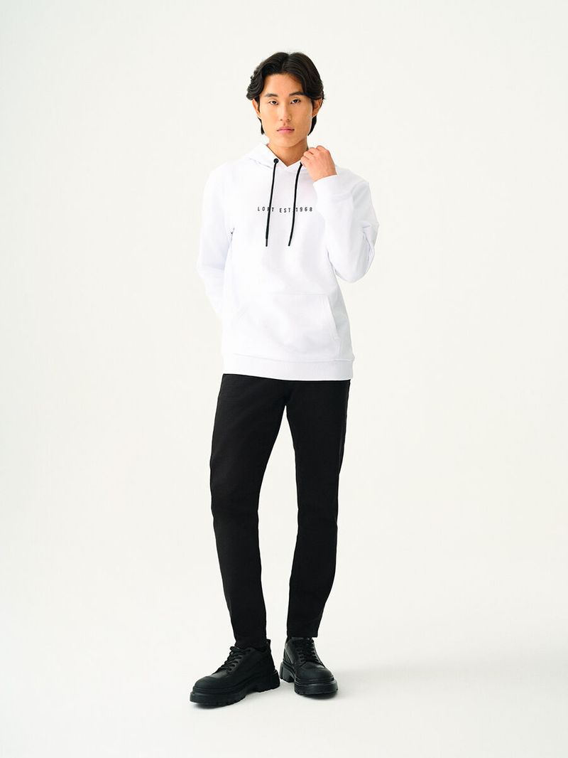 Erkek Beyaz Kapüşonlu Regular Fit Sweatshirt