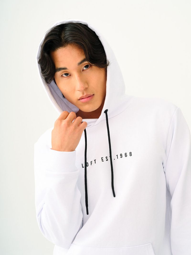 Erkek Beyaz Kapüşonlu Regular Fit Sweatshirt