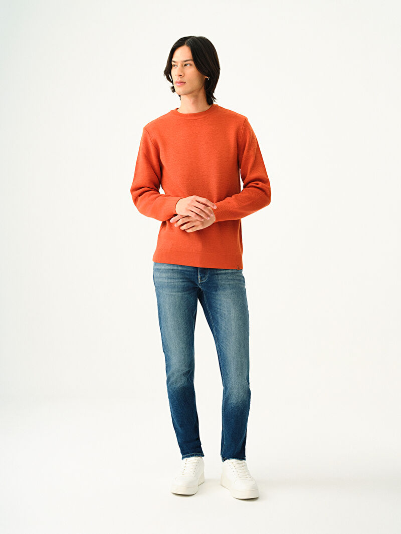 Rıcardo Erkek Koyu Mavi Dar Paça Düşük Bel Slim Fit Jean Pantolon