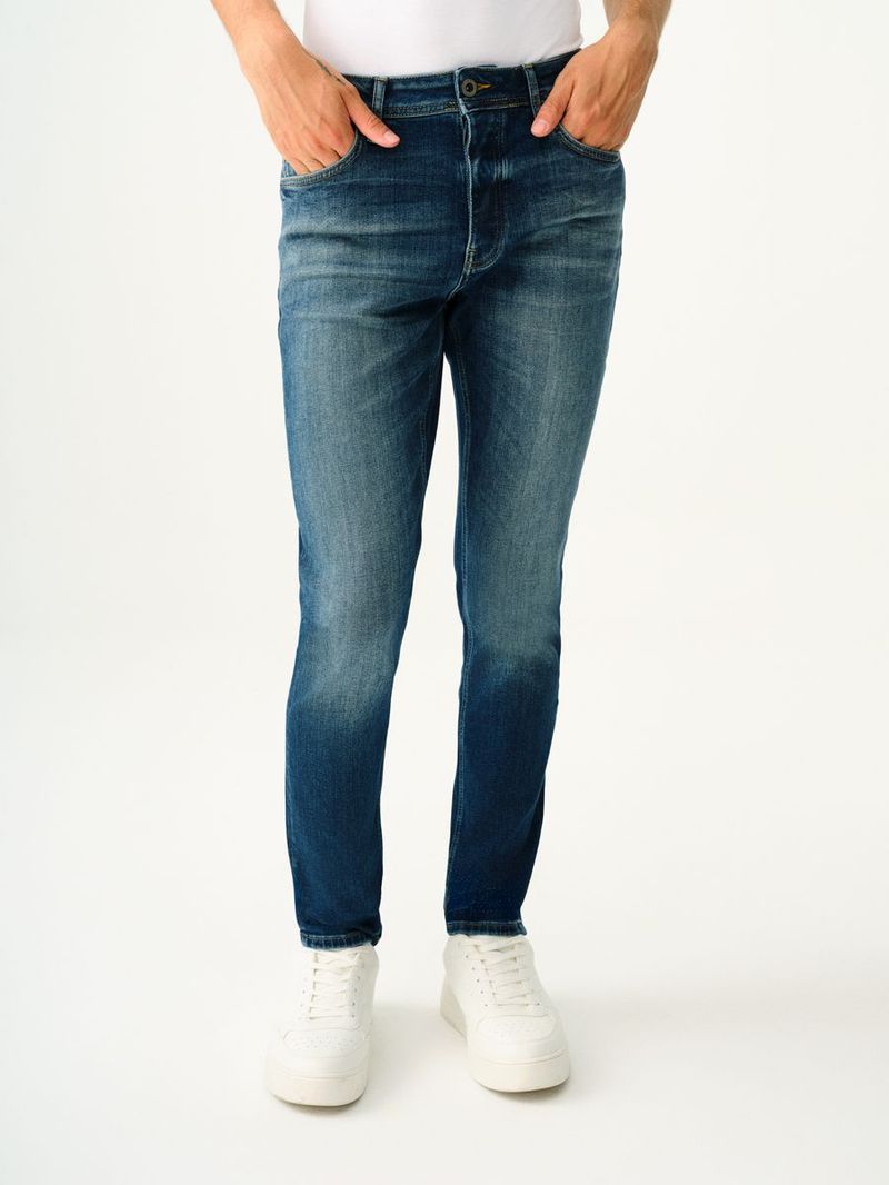 Rıcardo Erkek Koyu Mavi Dar Paça Düşük Bel Slim Fit Jean Pantolon