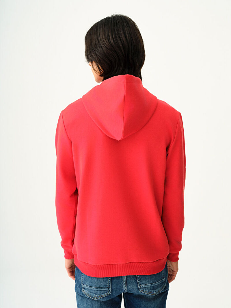 Erkek Kırmızı Kapüşonlu Regular Fit Sweatshirt