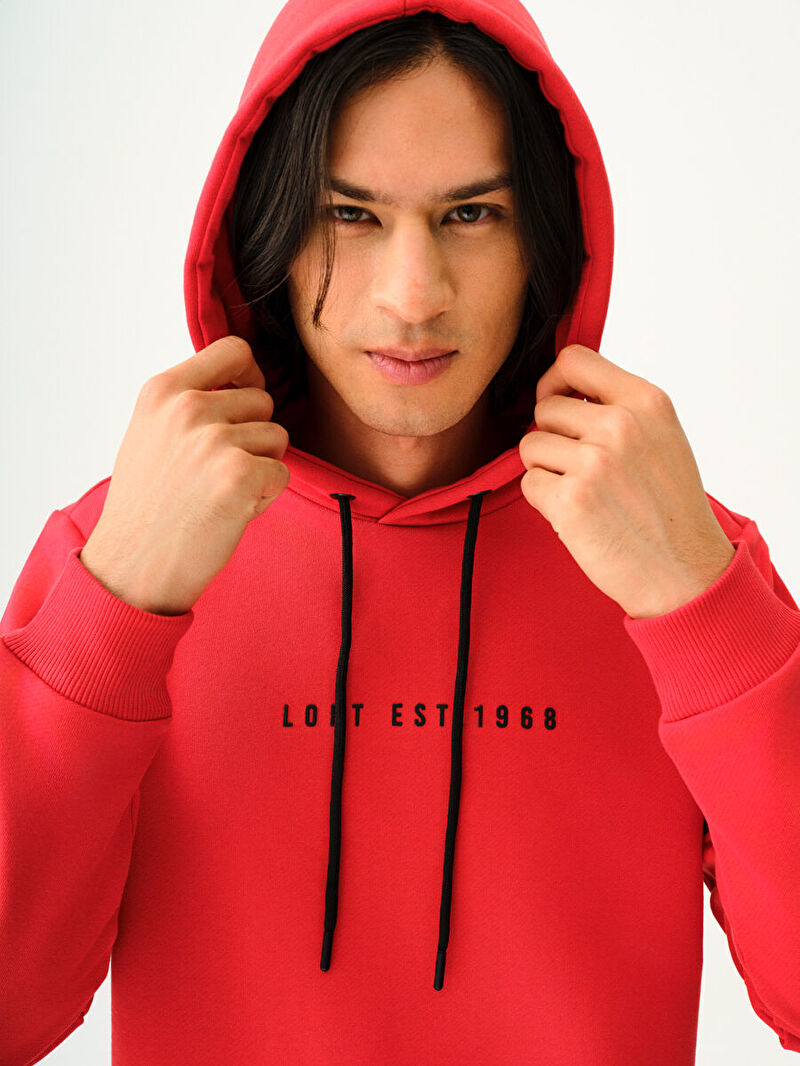 Erkek Kırmızı Kapüşonlu Regular Fit Sweatshirt