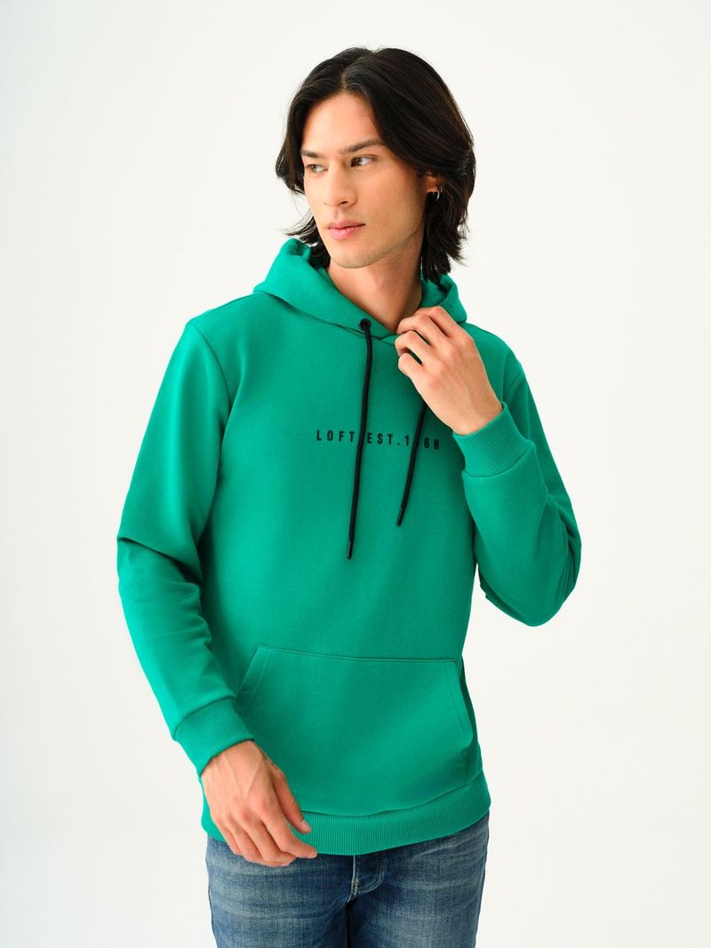 Erkek Yeşil Kapüşonlu Regular Fit Sweatshirt