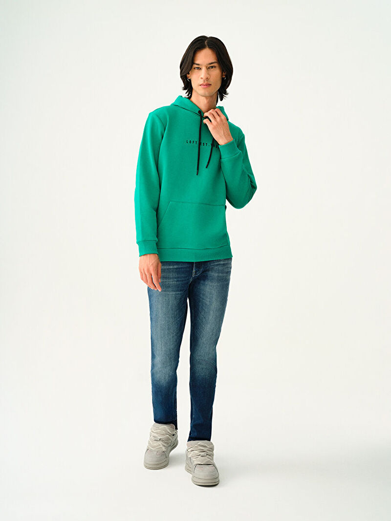 Erkek Yeşil Kapüşonlu Regular Fit Sweatshirt
