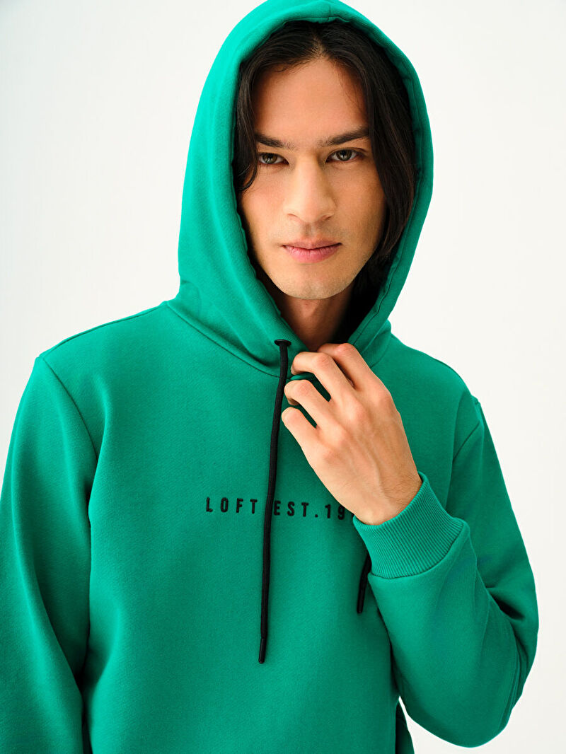 Erkek Yeşil Kapüşonlu Regular Fit Sweatshirt