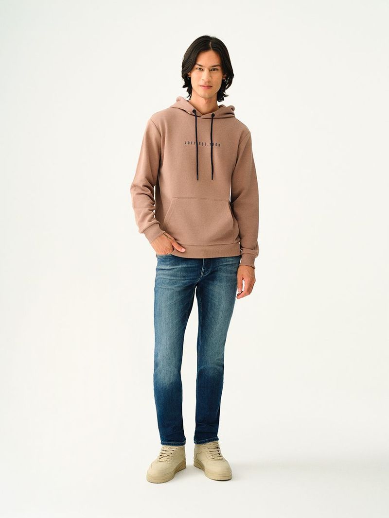 Erkek Bej Kapüşonlu Regular Fit Sweatshirt
