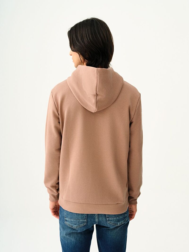 Erkek Bej Kapüşonlu Regular Fit Sweatshirt