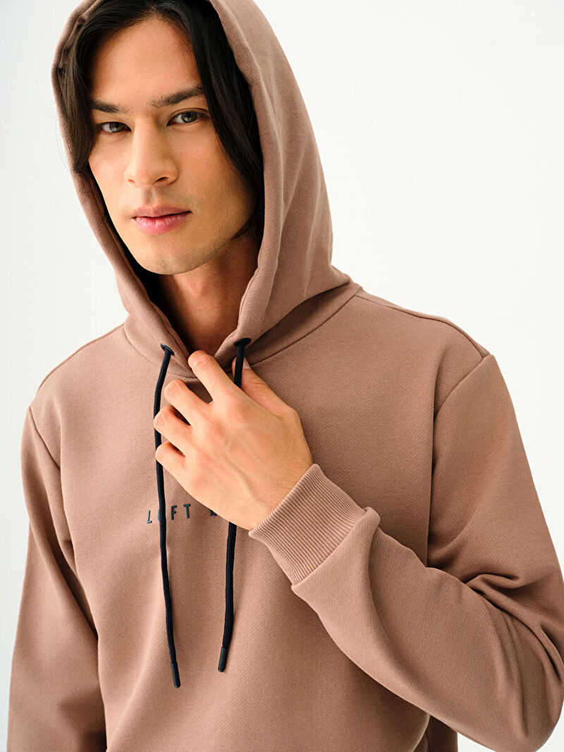 Erkek Bej Kapüşonlu Regular Fit Sweatshirt