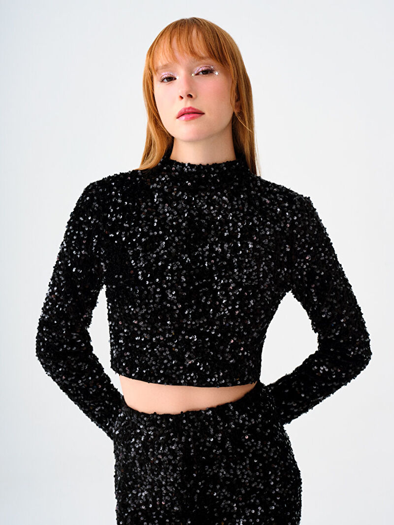 Kadın Siyah Uzun Kol Slim Fit Bluz U.kol