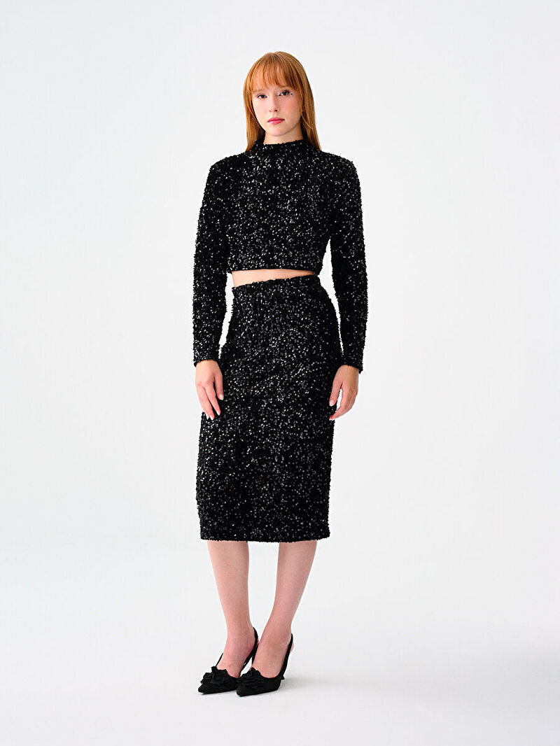 Kadın Siyah Uzun Kol Slim Fit Bluz U.kol