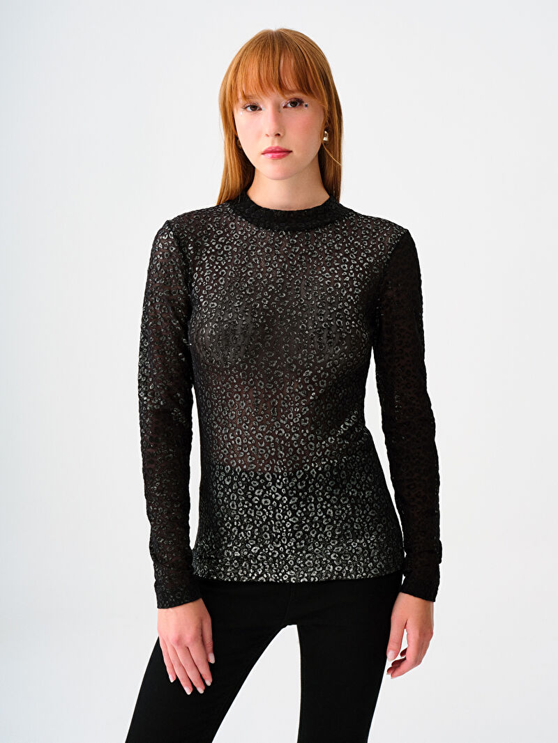 Kadın Siyah Uzun Kol Slim Fit Bluz U.kol