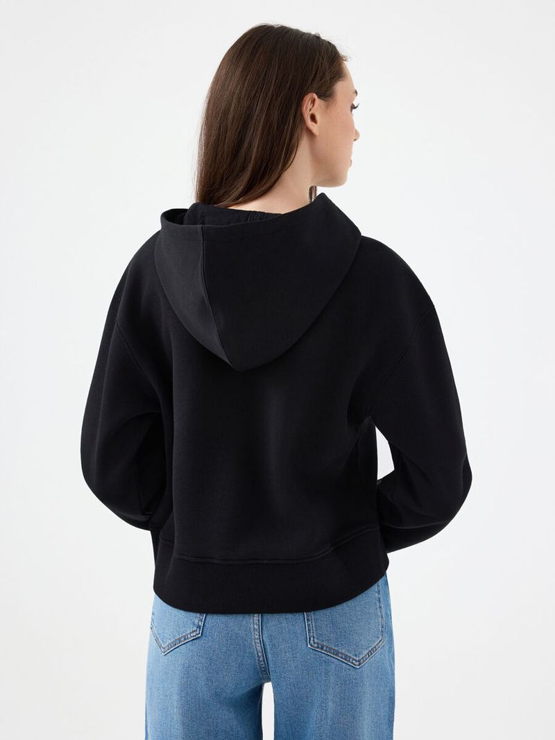 Kadın Siyah Kapüşonlu Oversize Fit Sweatshirt