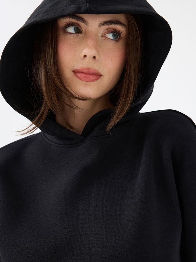 Kadın Siyah Kapüşonlu Oversize Fit Sweatshirt