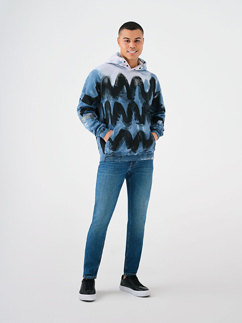 Erkek Çok Renkli Kapüşonlu Oversize Sweatshirt