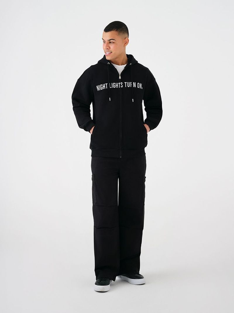 Erkek Siyah Kapüşonlu Oversize Fit Sweatshirt
