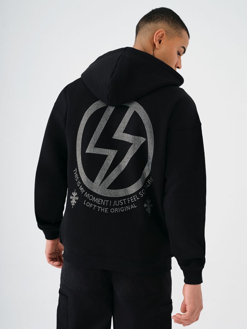 Erkek Siyah Kapüşonlu Oversize Fit Sweatshirt