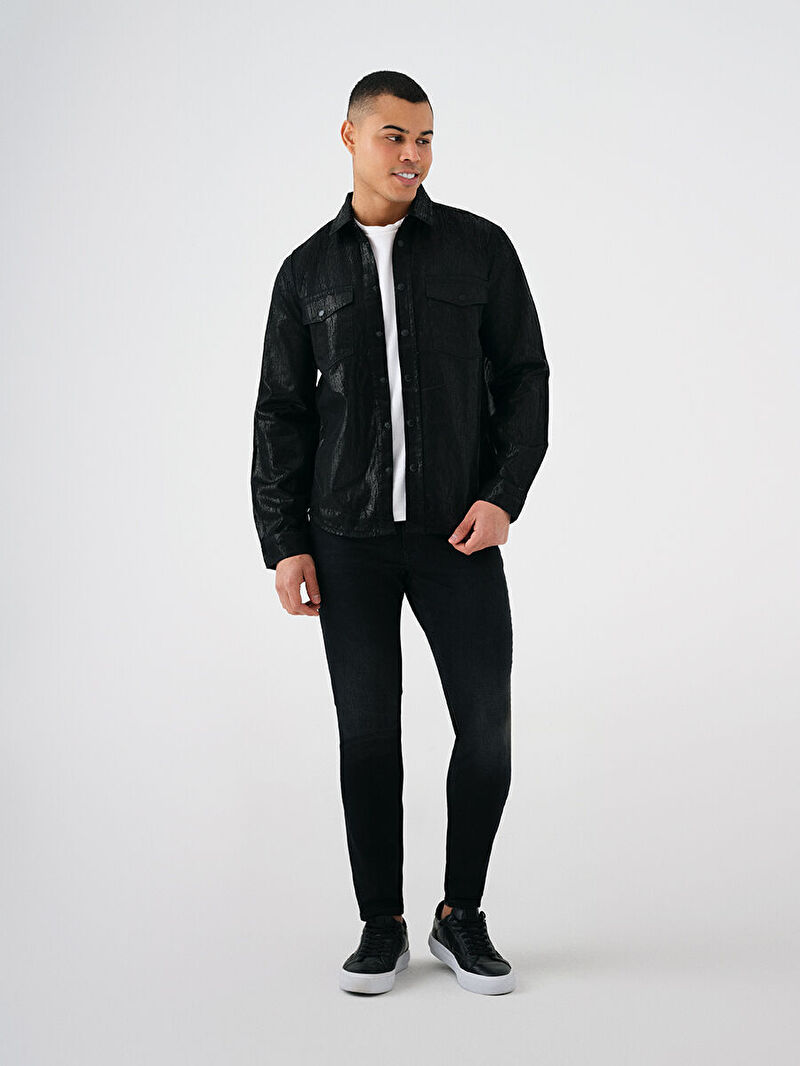 Erkek Siyah Regular Fit Jean Gömlek