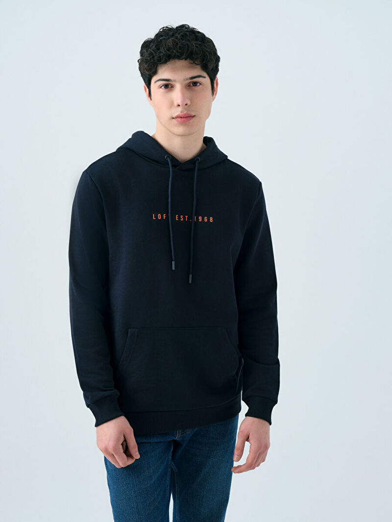 Erkek Lacivert Kapüşonlu Regular Fit Sweatshirt