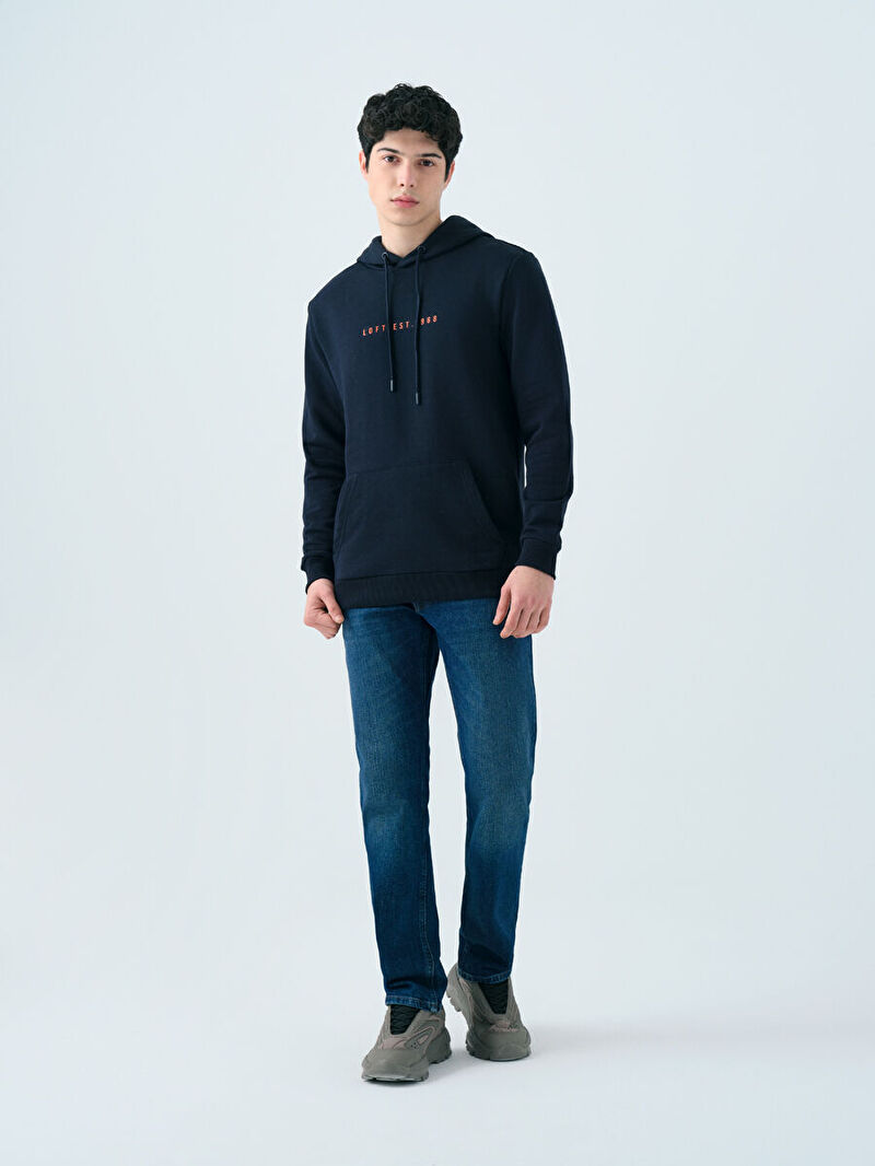 Erkek Lacivert Kapüşonlu Regular Fit Sweatshirt