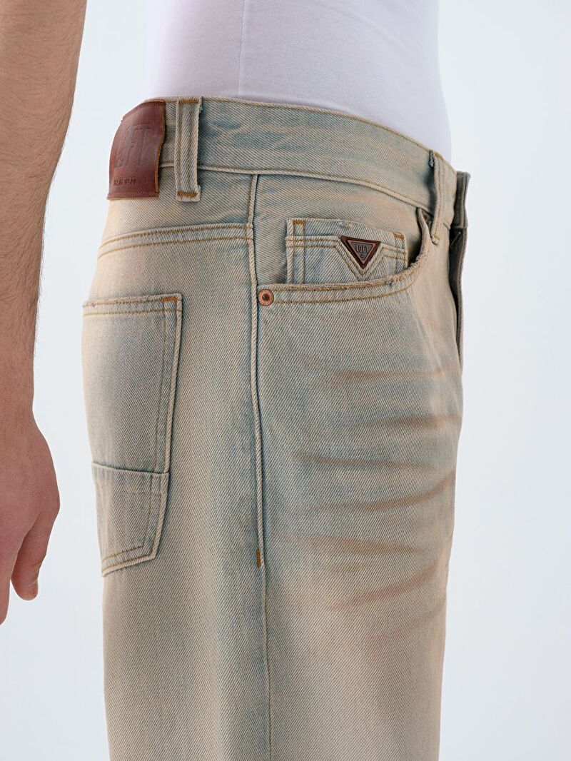 Loose Erkek Sarı Düz Paça Düşük Bel Baggy Fit Jean Pantolon