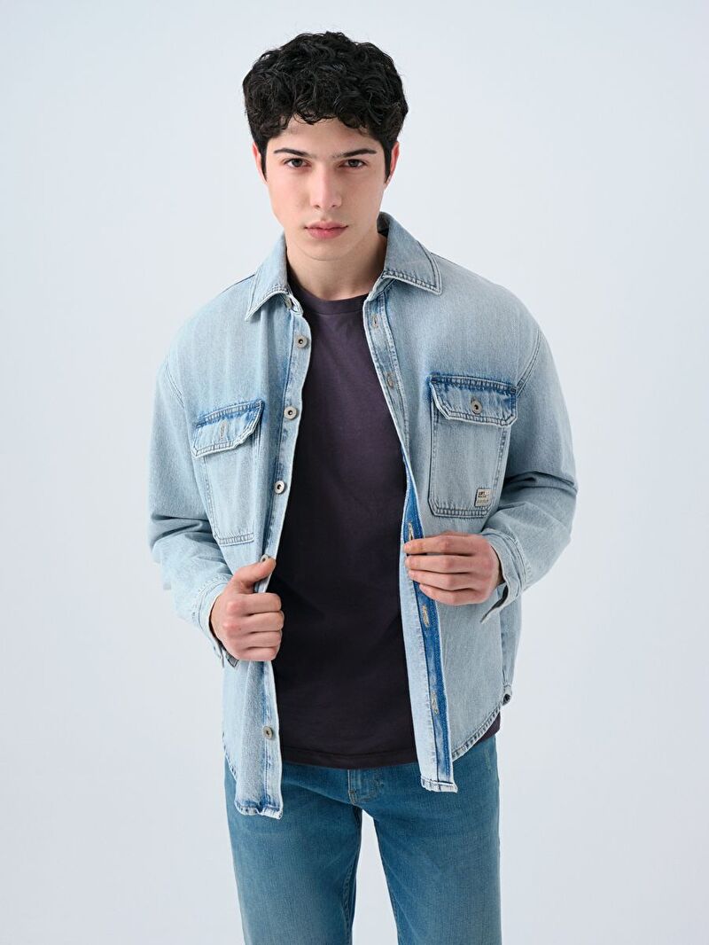 Erkek Açık Mavi Oversize Jean Gömlek