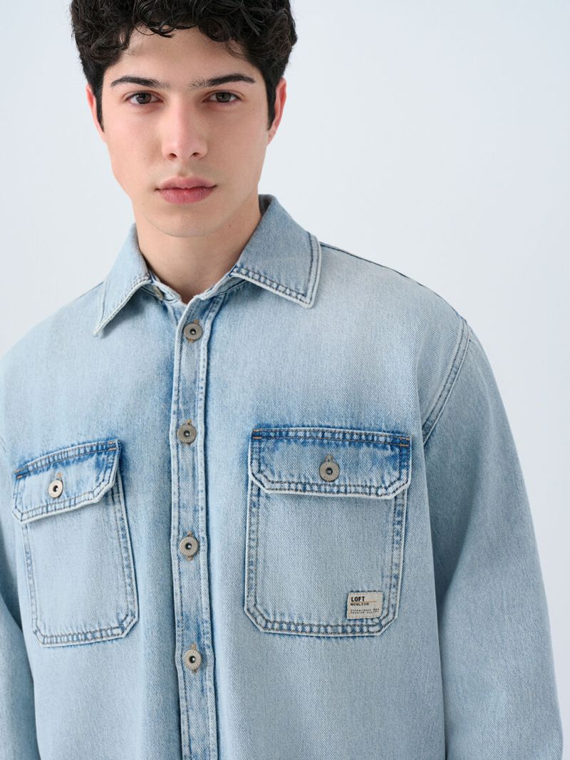 Erkek Açık Mavi Oversize Jean Gömlek