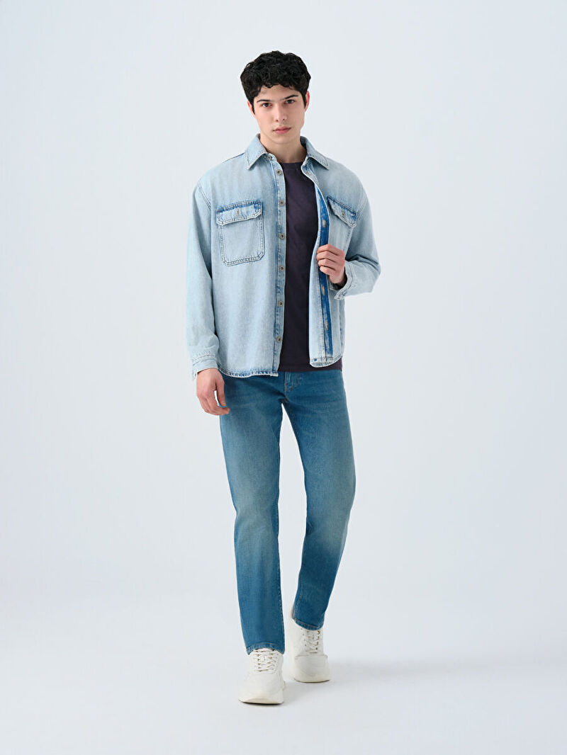 Erkek Açık Mavi Oversize Jean Gömlek