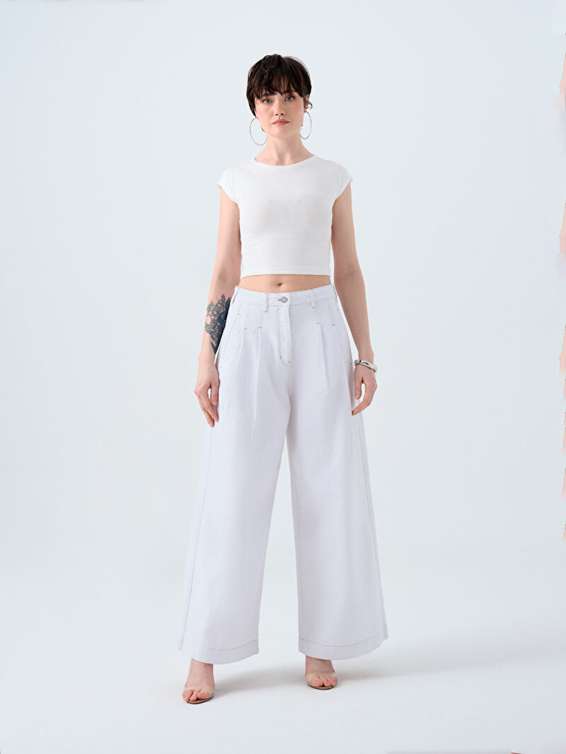 Pleated Palazzo Palazzo Fıt Kadın Pantolon