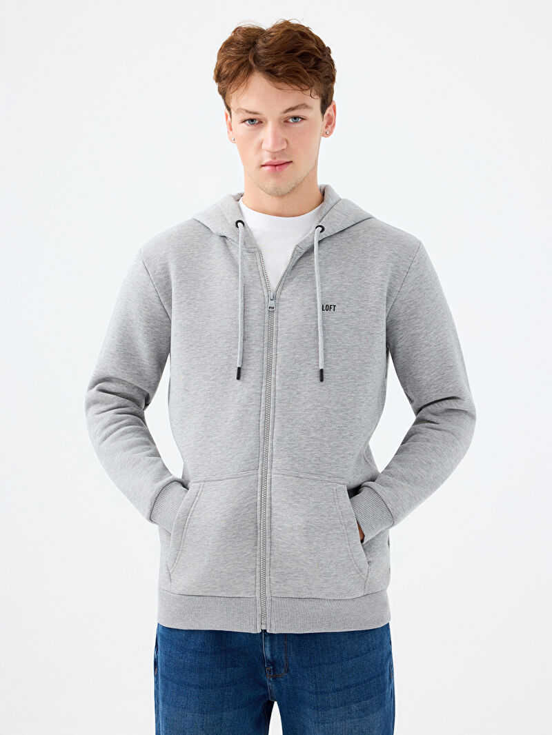 Erkek Gri Kapüşonlu Regular Fit Sweatshirt