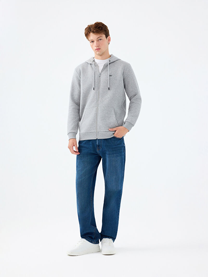 Erkek Gri Kapüşonlu Regular Fit Sweatshirt