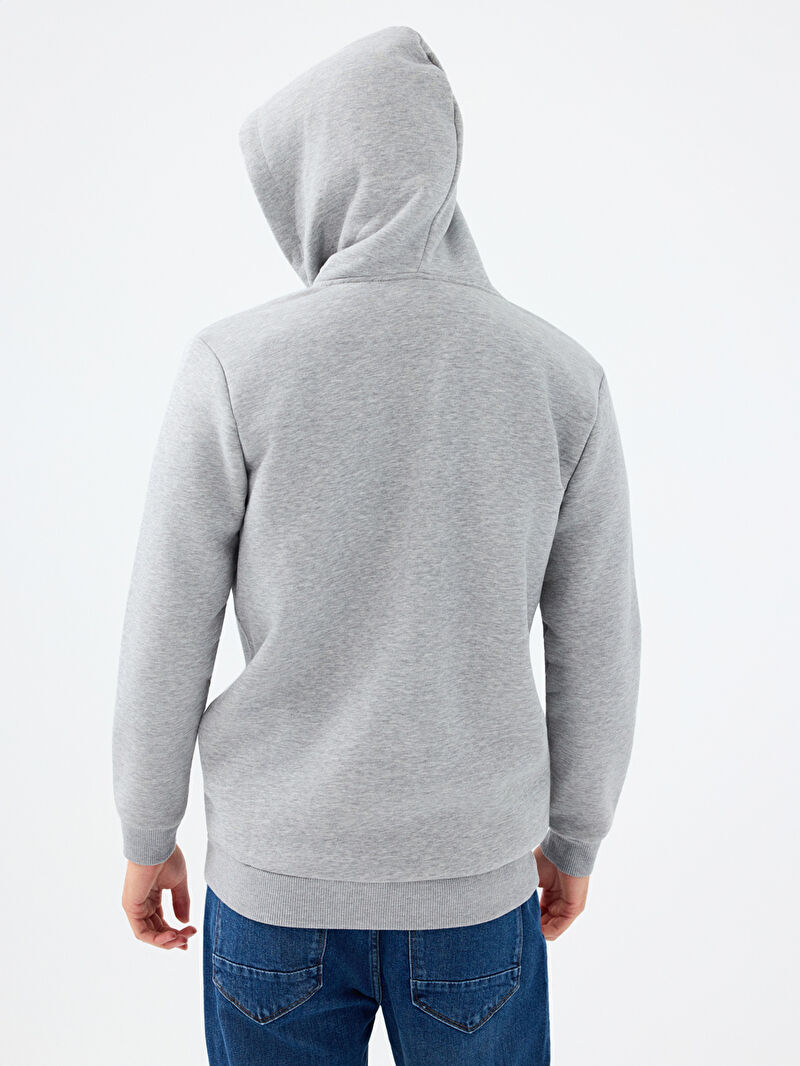 Erkek Gri Kapüşonlu Regular Fit Sweatshirt
