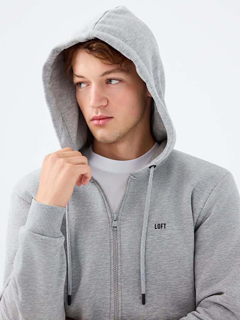 Erkek Gri Kapüşonlu Regular Fit Sweatshirt