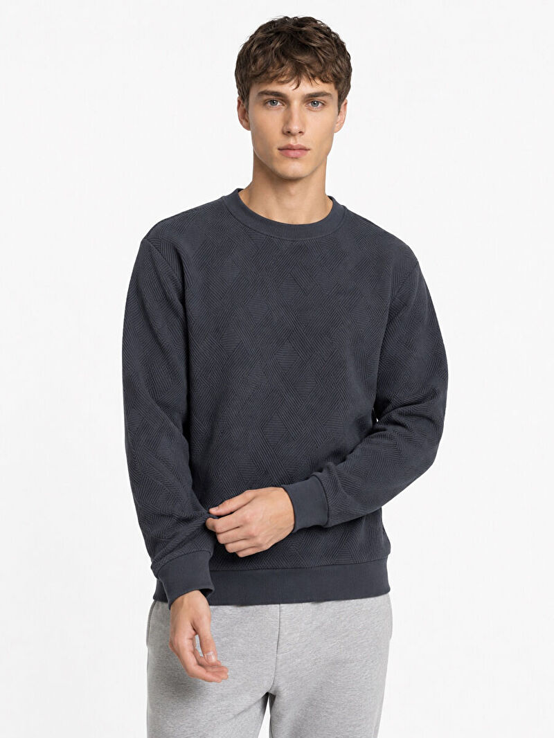 Erkek Lacivert Bisiklet Yaka Regular Fit Sweatshirt