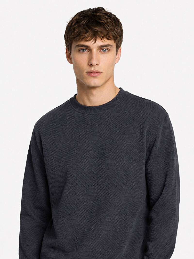 Erkek Lacivert Bisiklet Yaka Regular Fit Sweatshirt