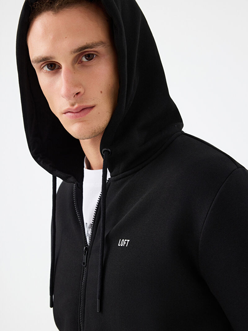 Erkek Siyah Kapüşonlu Regular Fit Sweatshirt